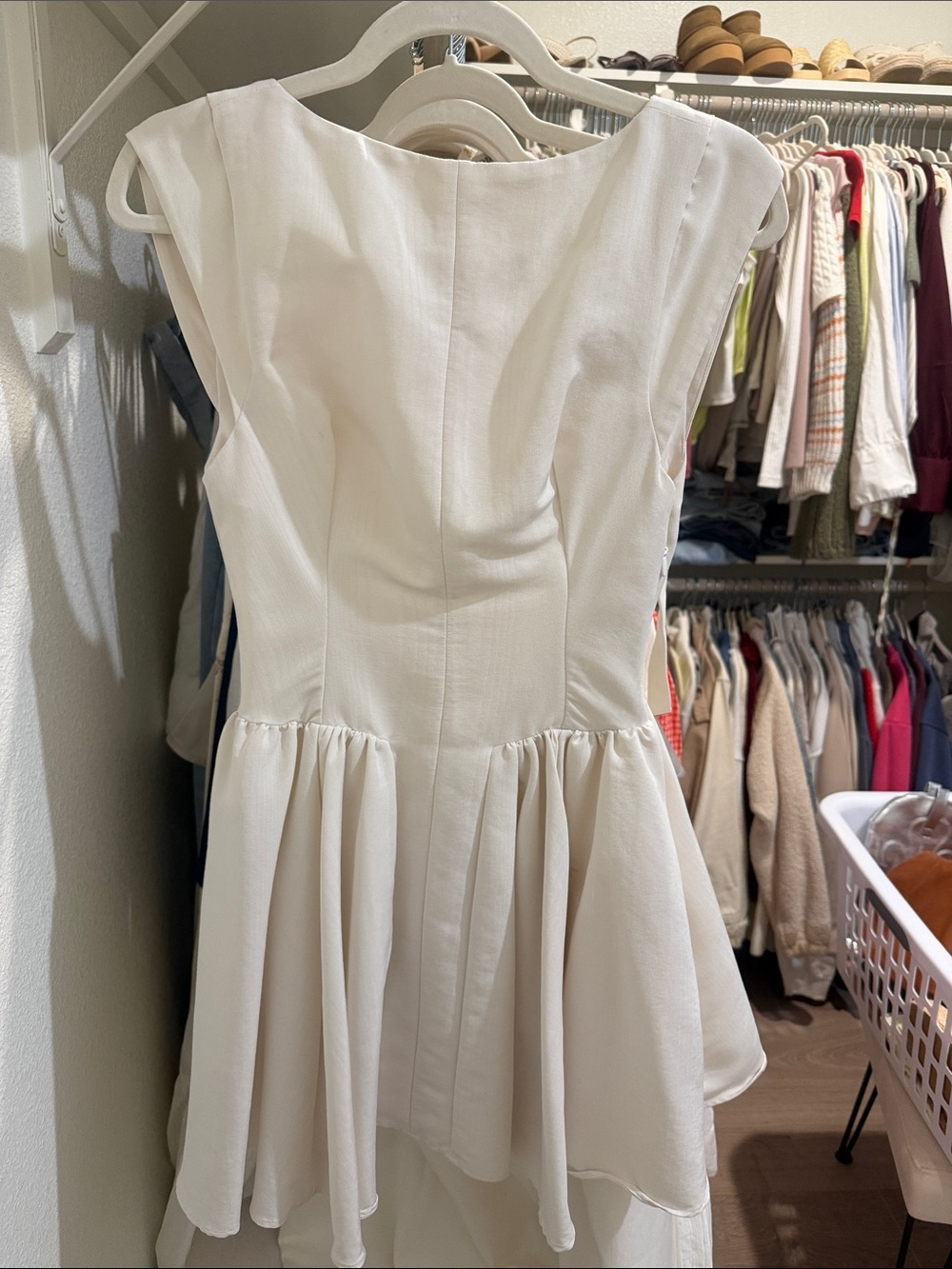 HouseofCB ivory backless Cap-Sleeve Peplum Dress